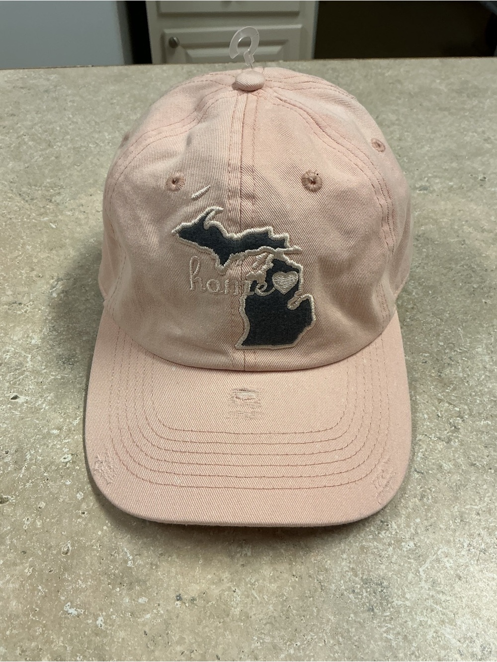 Home Free Pink Distressed Home Michigan State Embroidered Baseball Cap Heart